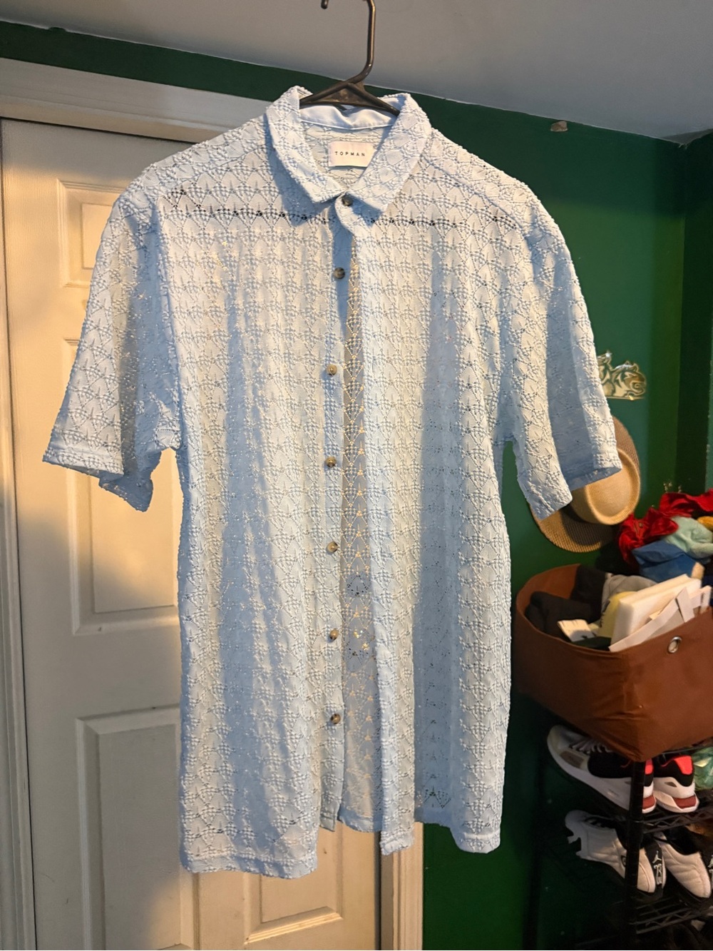Topman Light Blue Short-Sleeve Button-Up Shirt